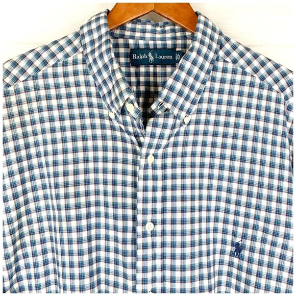 Ralph Lauren Shirt Mens S Button Down Collar Blue White Plaid Short Sleeves - Picture 2 of 7